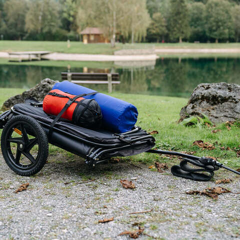 bike trailer tent ready to go